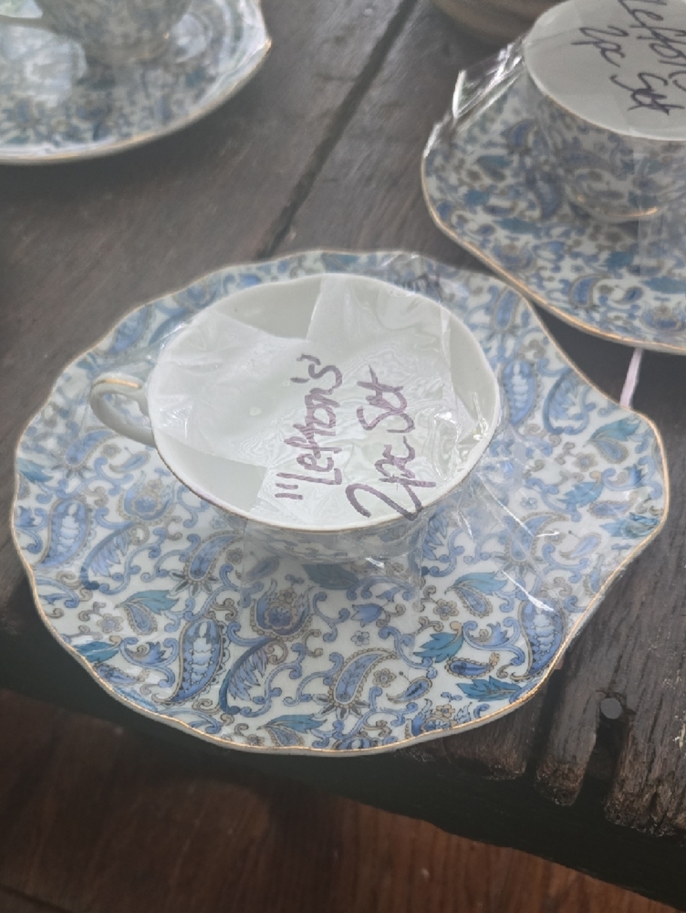 Blue Floral Ceramic Tea Cup Saucers - Set of 4 Lefton's Hand Painted China - Picture 4 of 6